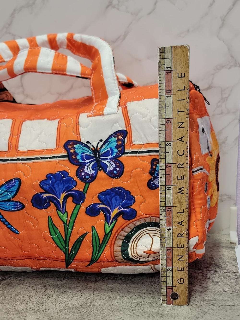 Butterflies, dragonflies, sunflowers & Irises floral Van Quilted Duffle Bag - Picture 6 of 7